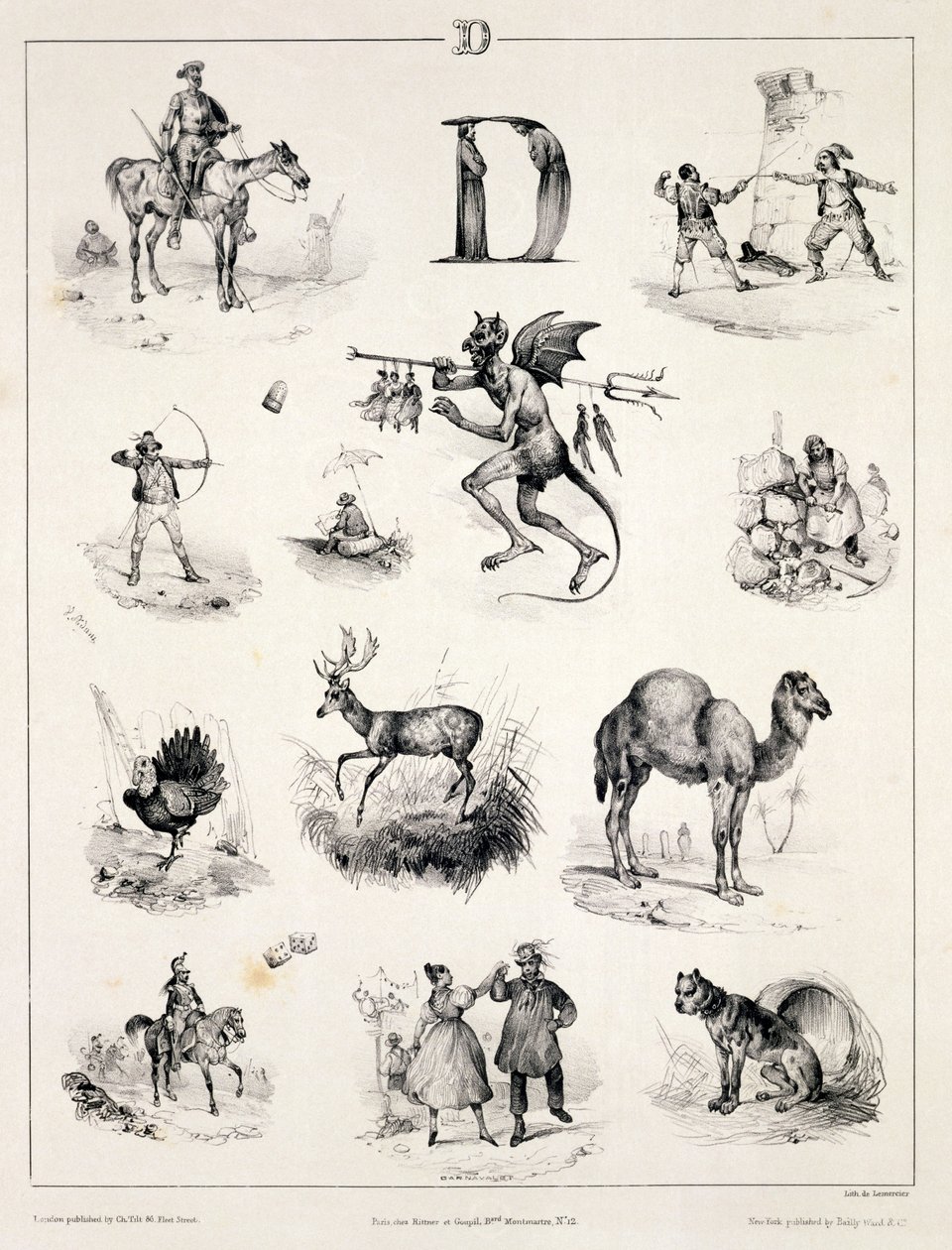 Bir alfabe astarından D harfi, 1832 by Victor Adam
