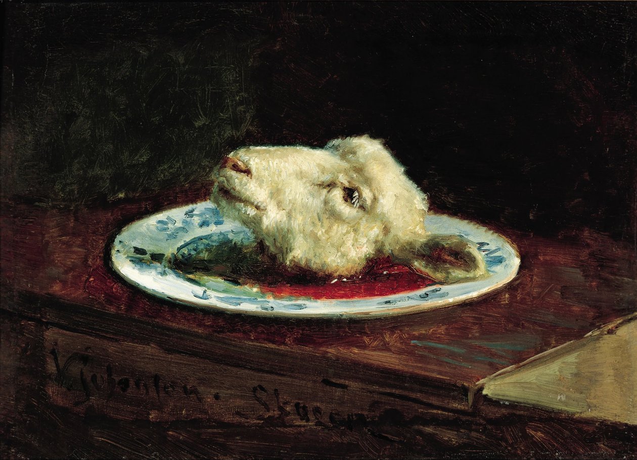 Kuzular bir tabakta kafa by Viggo Johansen