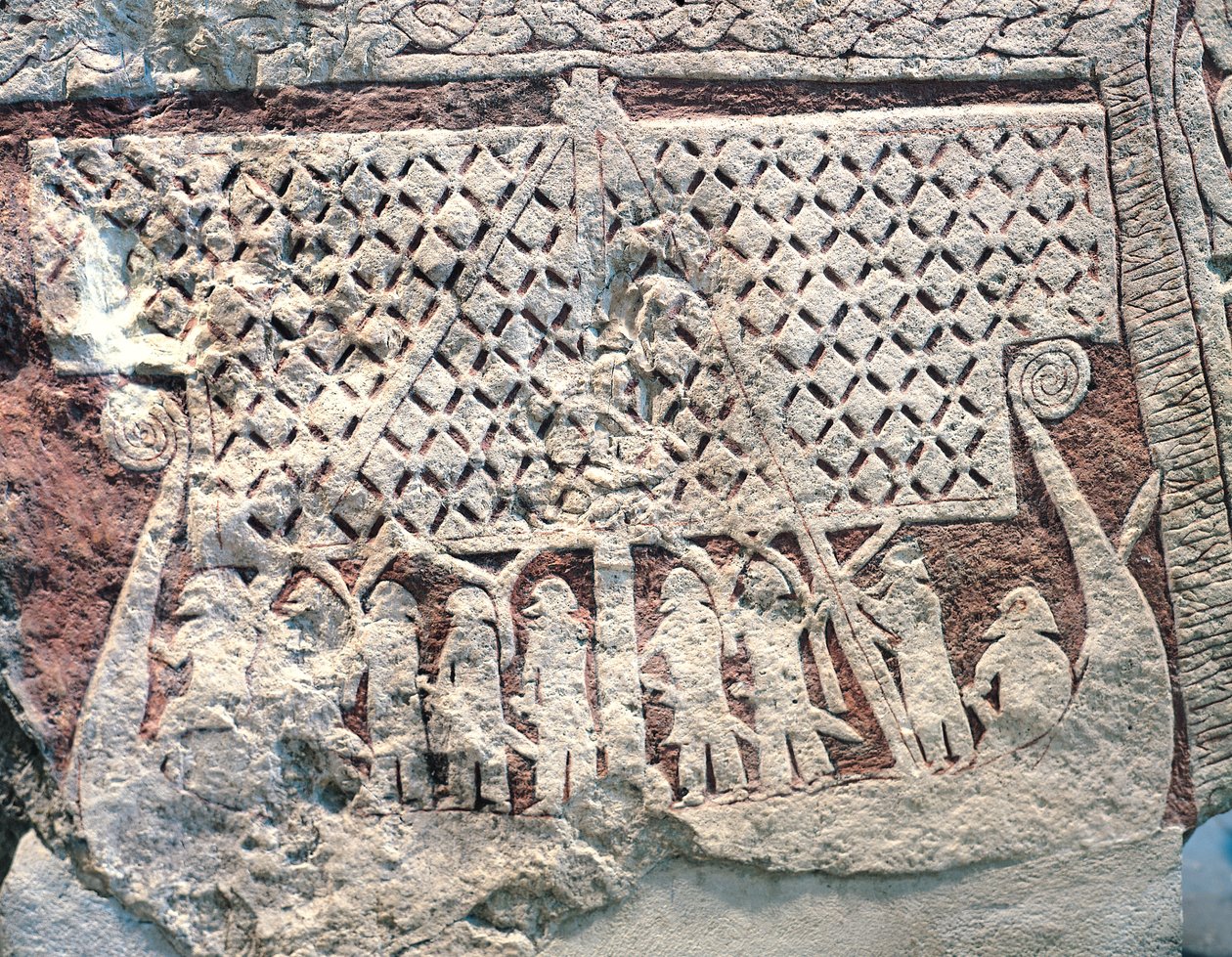 Gotland Adası taşından bir Viking gemisini betimleyen bir resim taşından detay by Viking