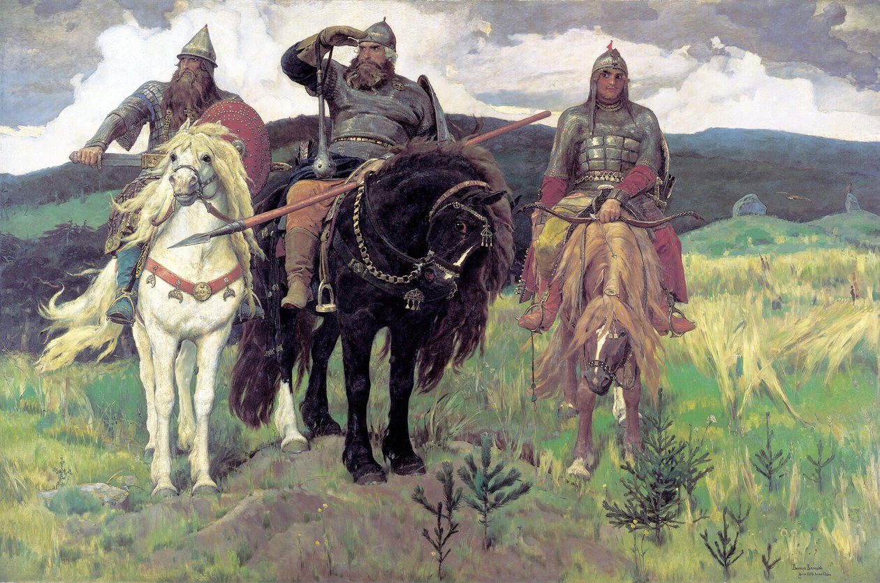 Türkçe: Üç Bogatyri Francais: Les Bogatyrs by Viktor Mikhaylovich Vasnetsov
