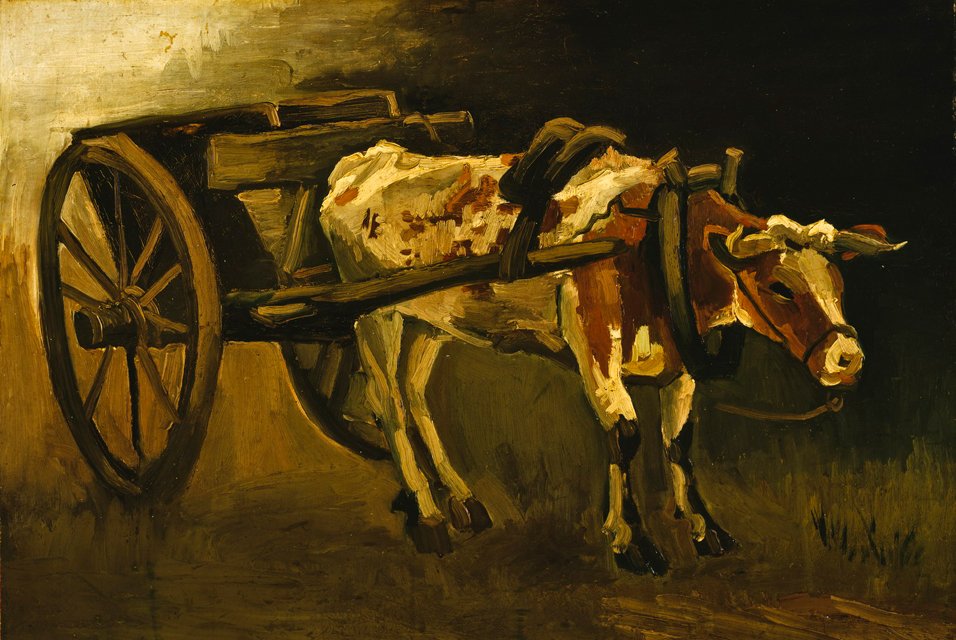 Kırmızı-kahverengi bir öküz ile sepeti by Vincent van Gogh