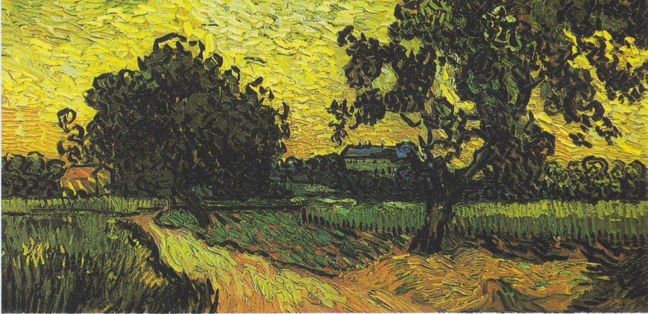 Gün batımında Auvers Kalesi ile manzara by Vincent van Gogh