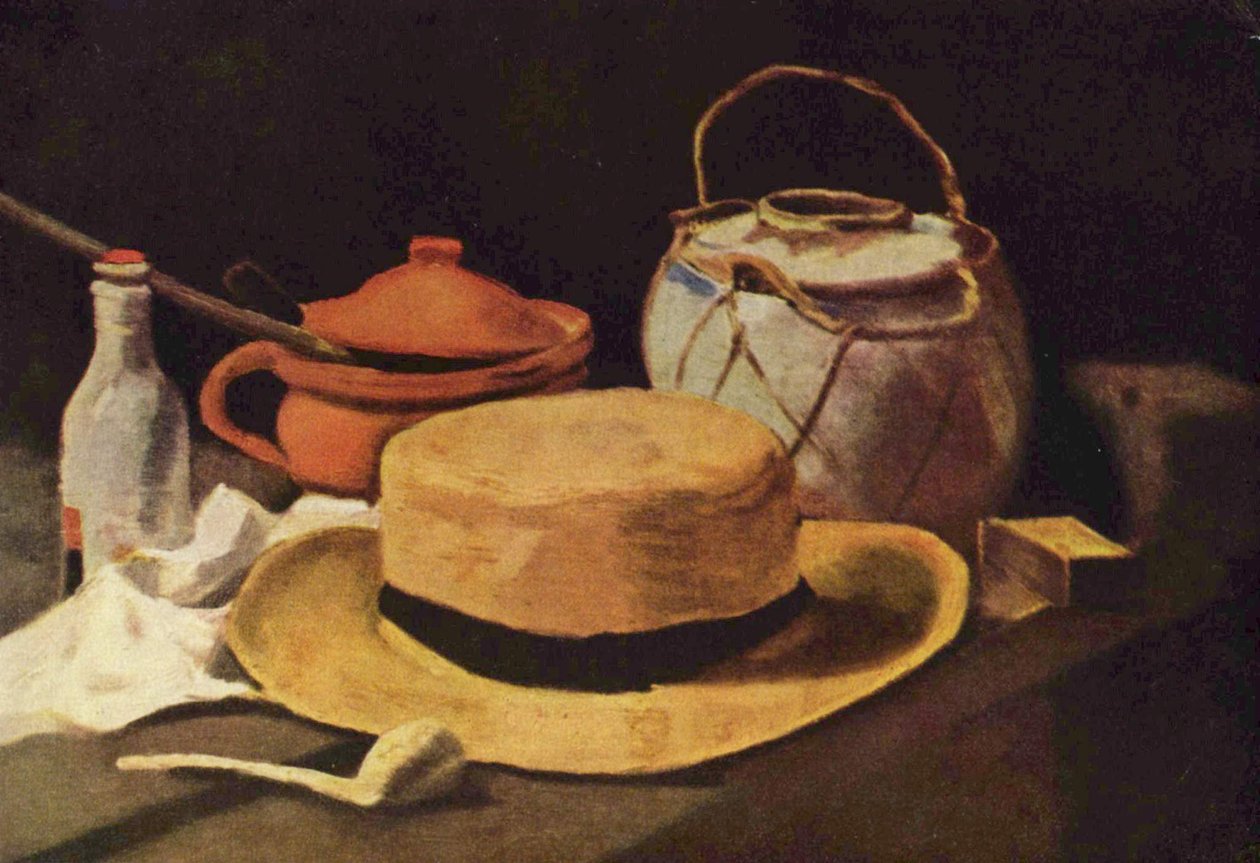 Hasır şapka ve boru ile natürmort by Vincent van Gogh