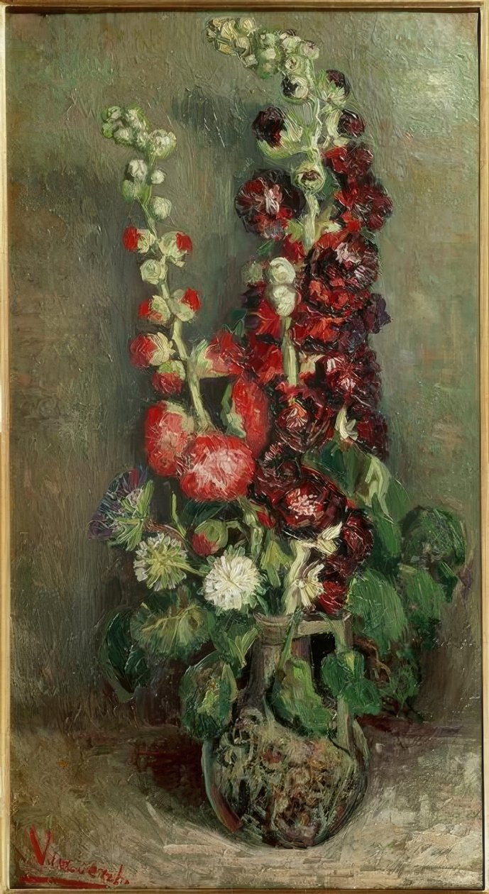 Gül ebegümeci ile vazo by Vincent van Gogh