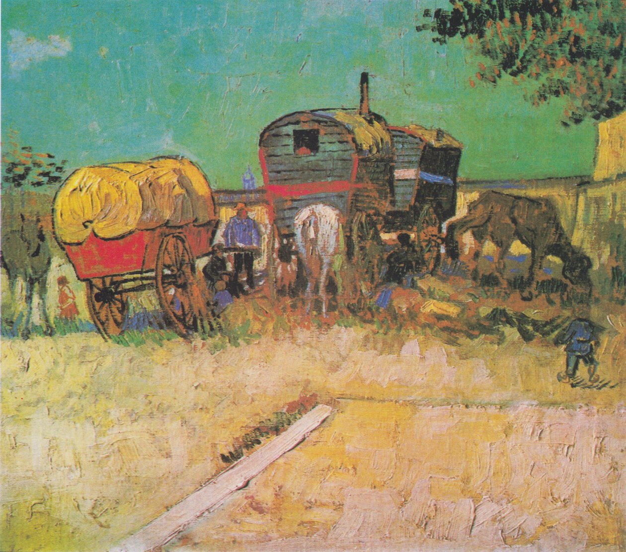 At ve araba ile çingene kampı by Vincent van Gogh