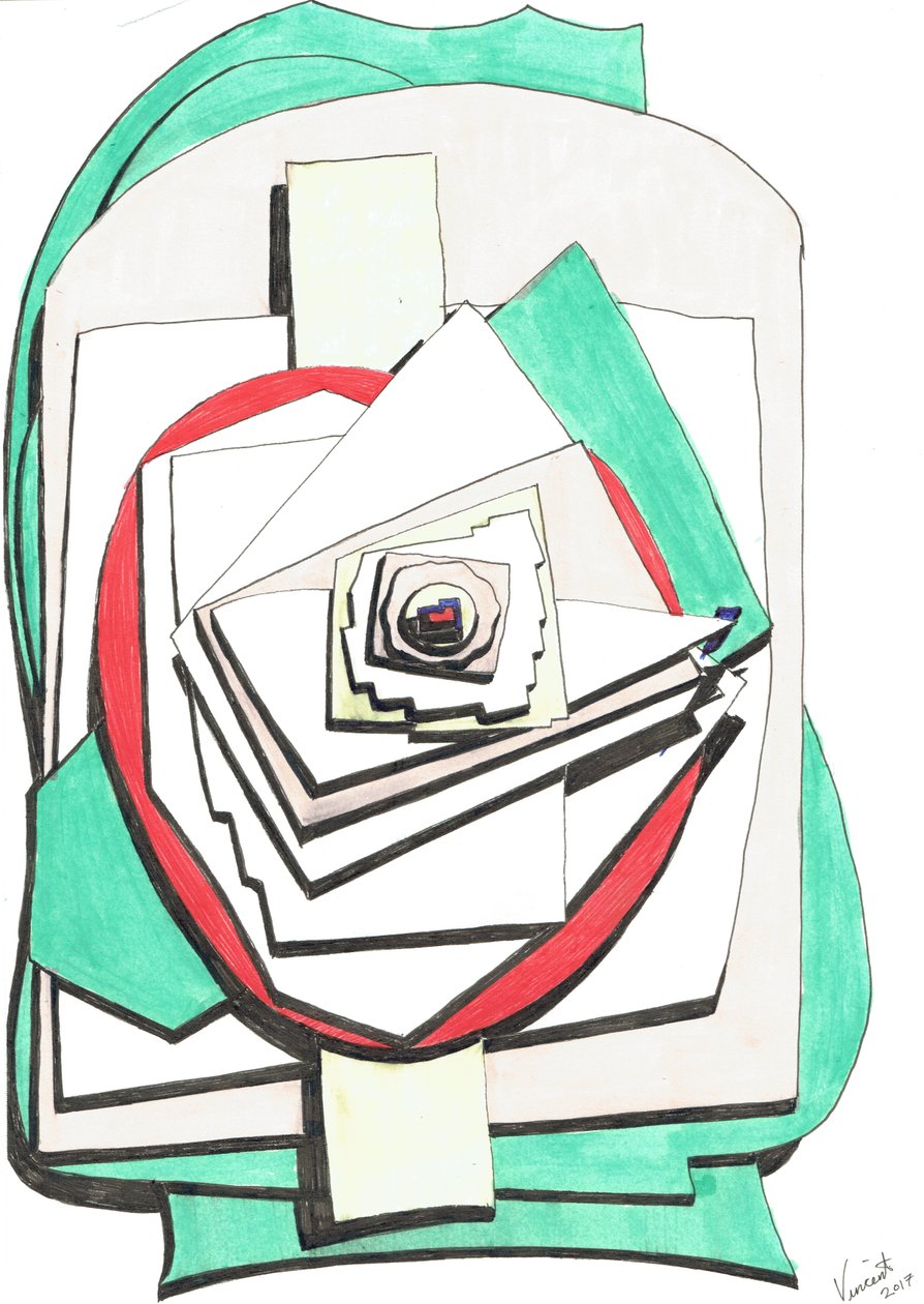 Üzeri, 2017, (Kağıt Üzerine Renkli Mürekkep) by Vincent Alexander Booth