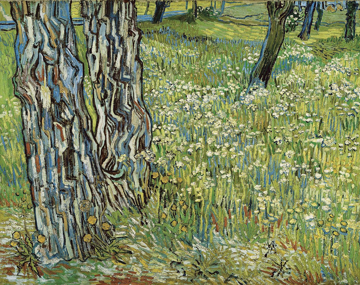 Çimlerdeki ağaç gövdeleri, 1890. by Vincent van Gogh