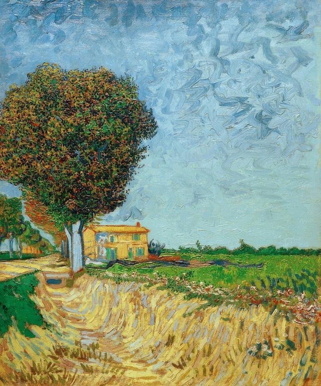 Evleri olan Arles yakınlarındaki cadde by Vincent van Gogh