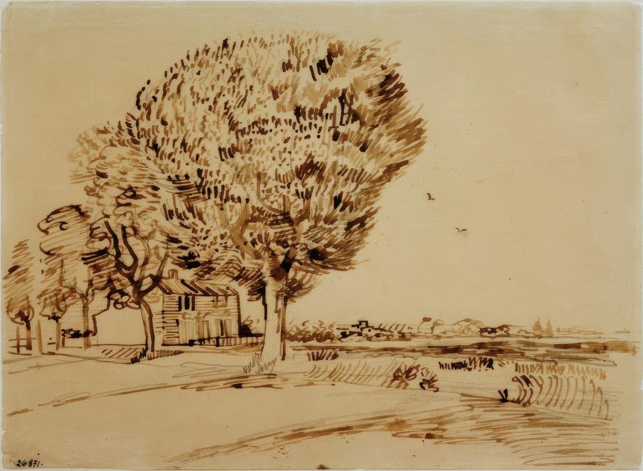 Bir Ev ve Ağaçlar ile Manzara by Vincent van Gogh