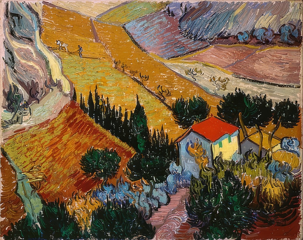Bir ev ve bir pullukçu ile manzara. 1889 by Vincent van Gogh