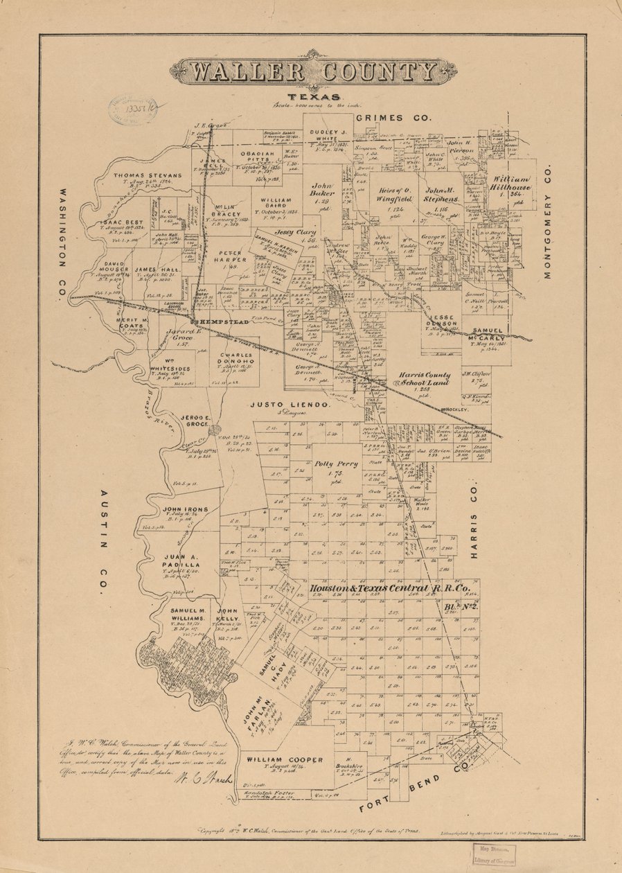 Waller County, Teksas. by W. C. Texas. General Land Office; Walsh