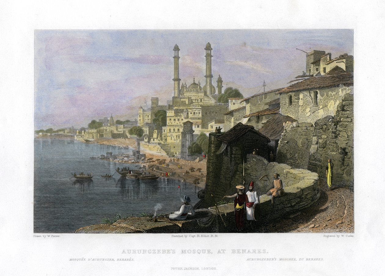 Aurangzeb Camii, Benares, Hindistan, 19. yüzyıl by W Cook