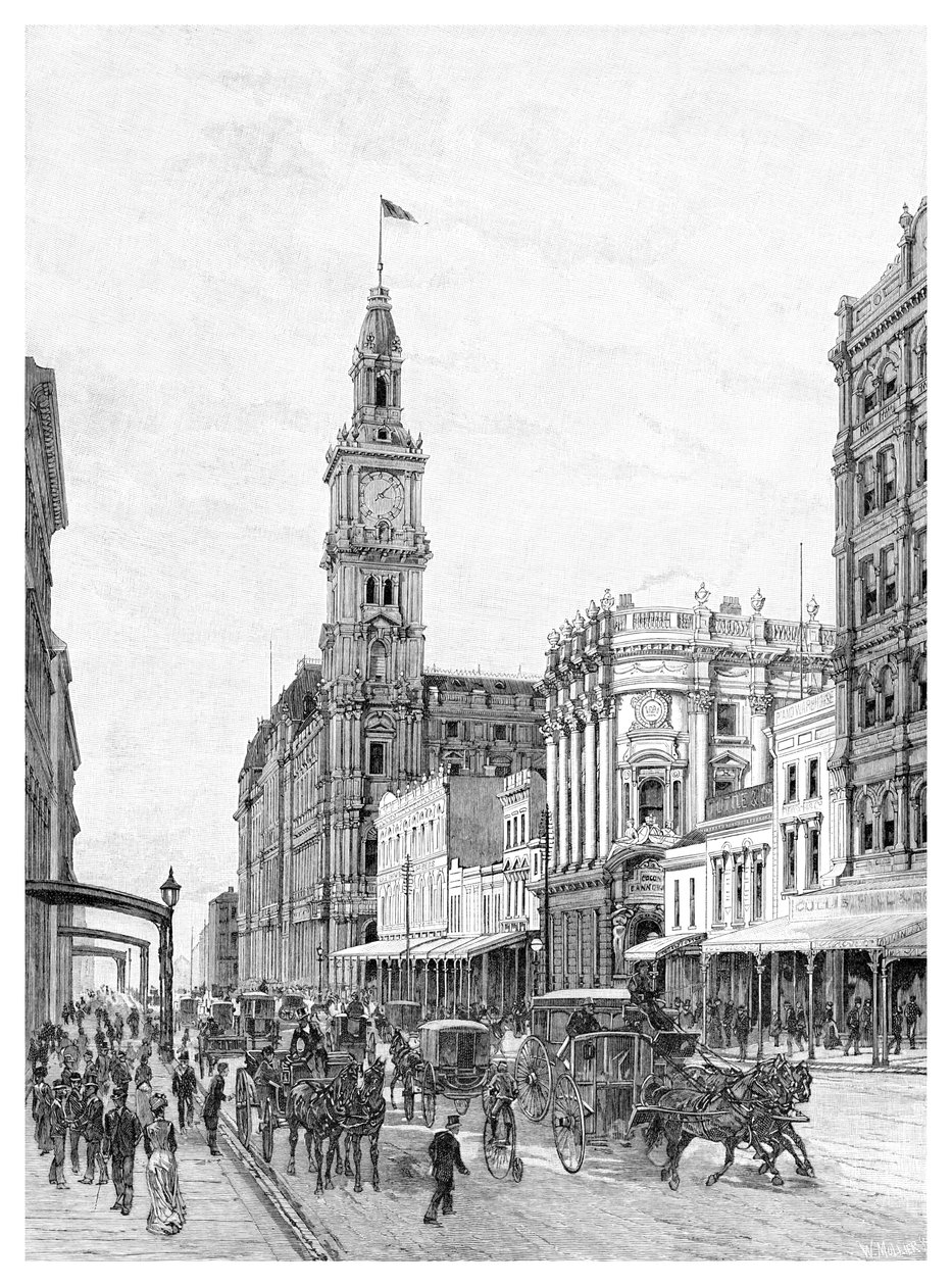 Elizabeth Caddesi, Melbourne, Victoria, Avustralya, 1886. by W. Mollier