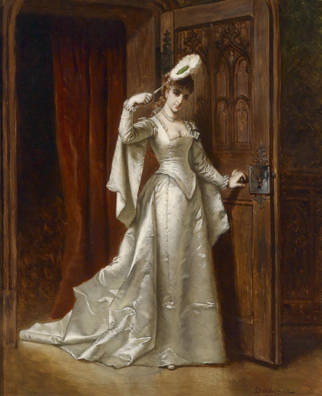 Beyaz Şam elbiseli zarif bayan by Władysław Bakałowicz