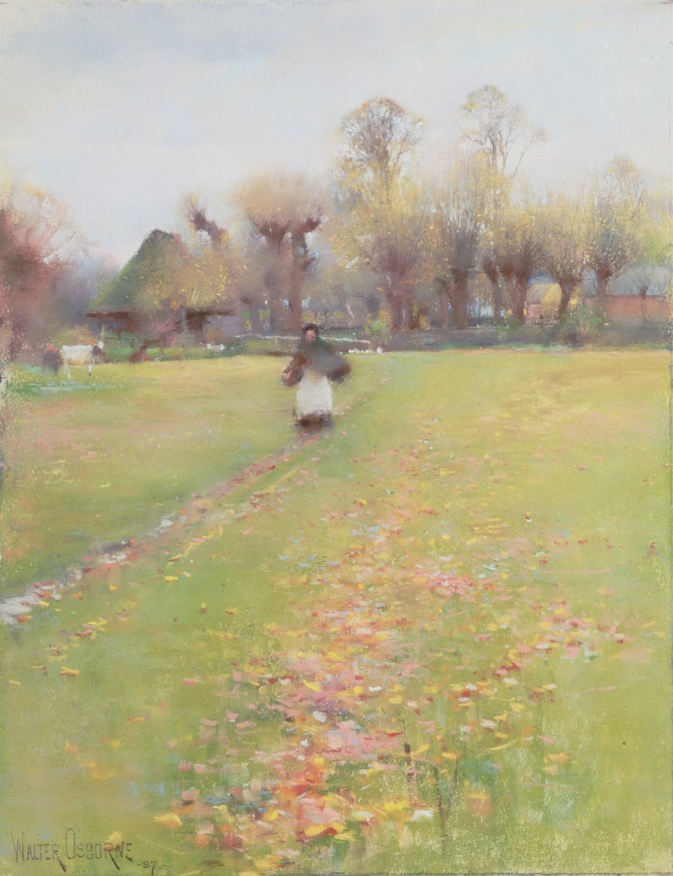 Sarı yapraklar ya da hiçbiri ya da birkaçı öylece asılı kaldığında soğuğa karşı sallanan dallara by Walter Frederick Osborne