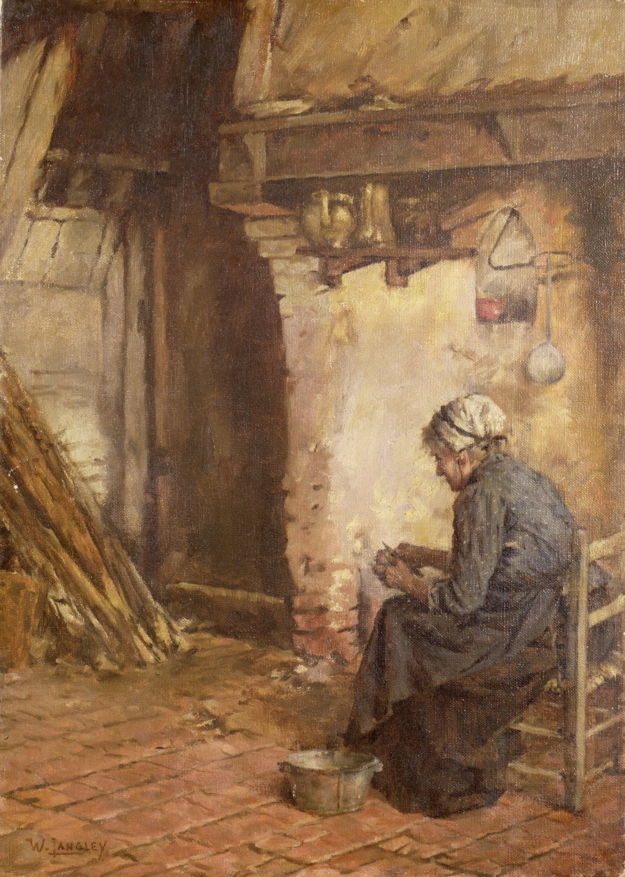 Yaşlı Kadın Patates Soyma by Walter Langley