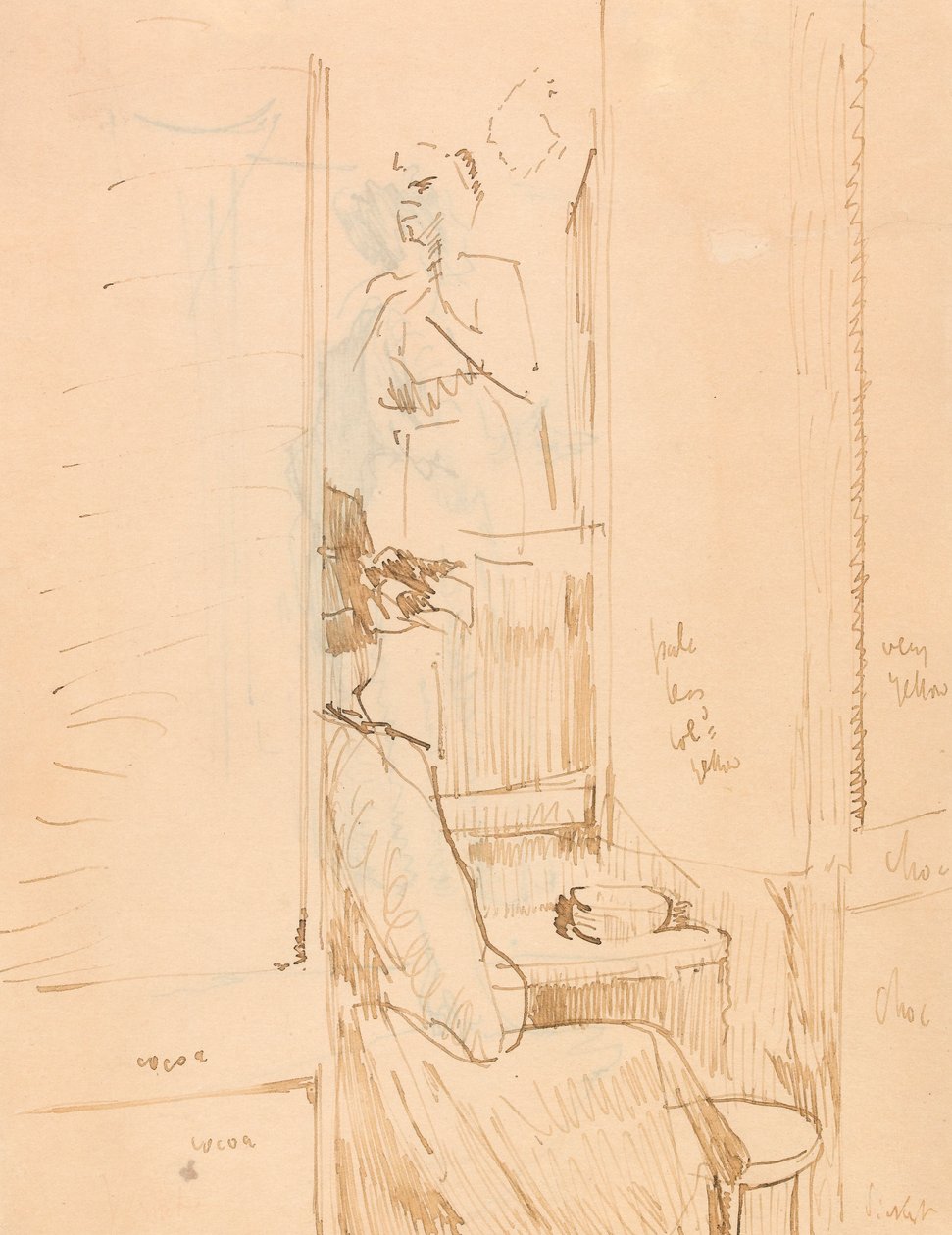 Café Vernet (kağıt üzerine kalem ve kahverengi mürekkep) by Walter Richard Sickert