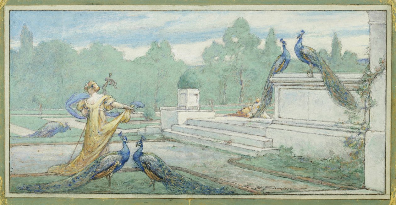 Tavus Kuşları, Güneş Işığı ile Çim by Walter Shirlaw