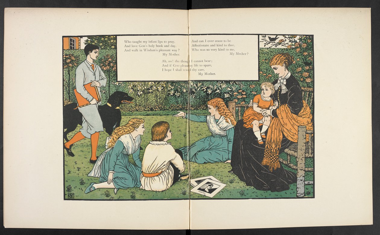 Bahçede bir aile. by Walter Crane