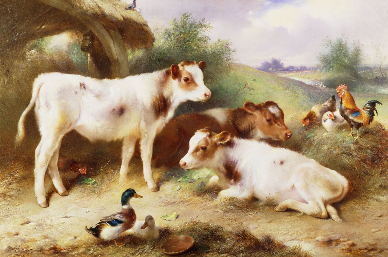 Bir Byre tarafından Buzağılar ve Kümes Hayvanları by Walter Hunt