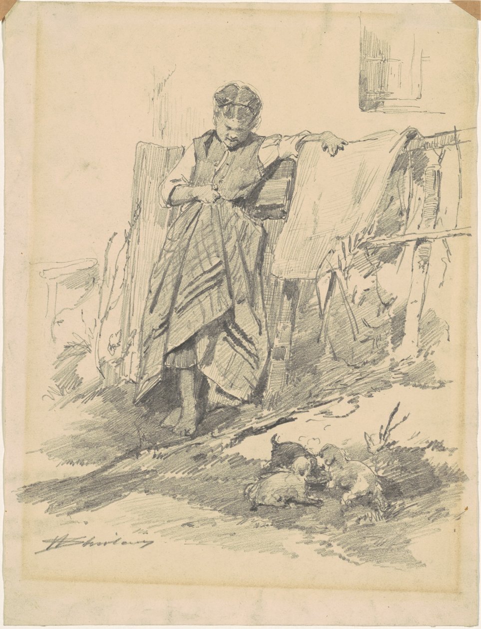 Yavruları Izleyen Kadın by Walter Shirlaw