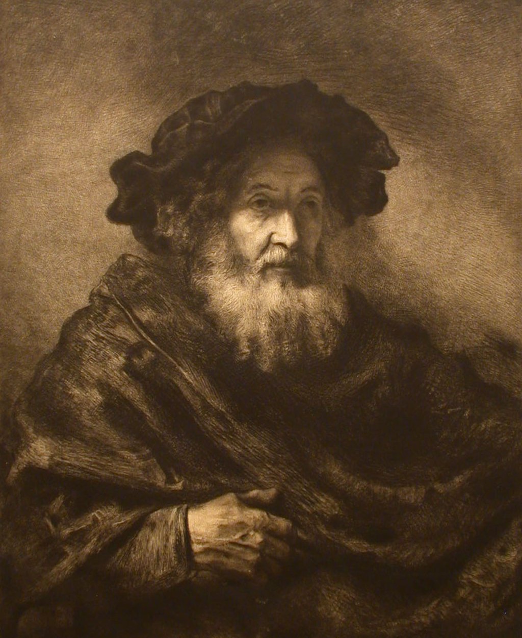 İsimsiz: Rembrandtesque Yaşlı Adam, 20. yüzyıl. by Waltner