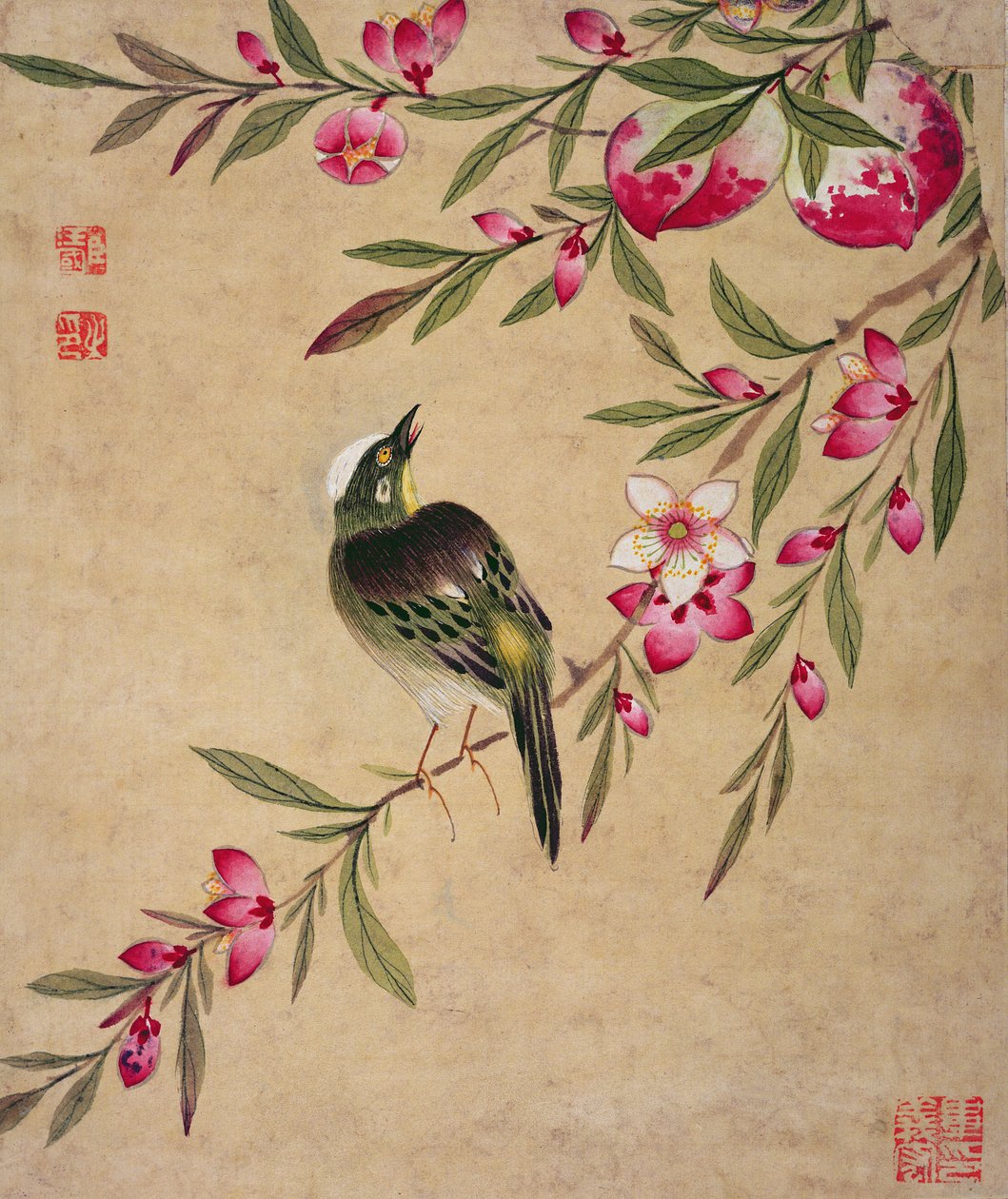 19. yüzyılın sonlarında bir dizi kuş ve meyve resminden biri by Wang Guochen