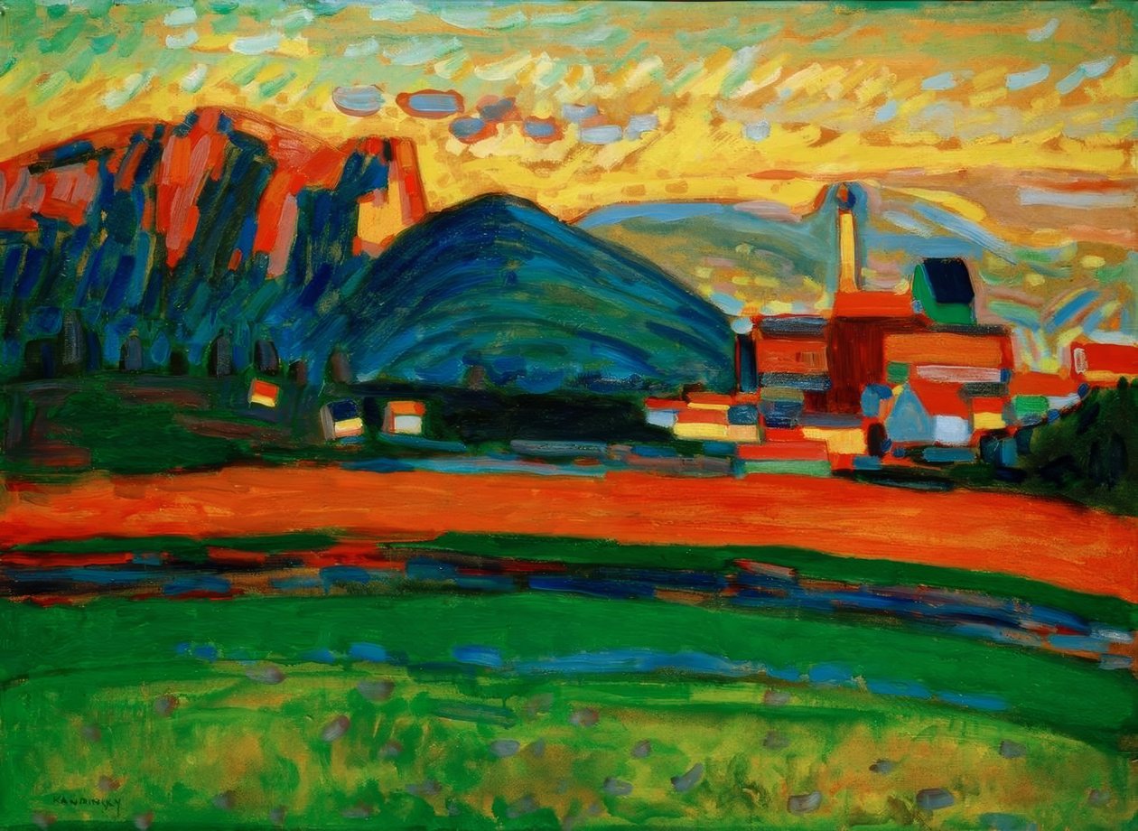 Köy I ile dağ manzarası. by Wassily Kandinsky