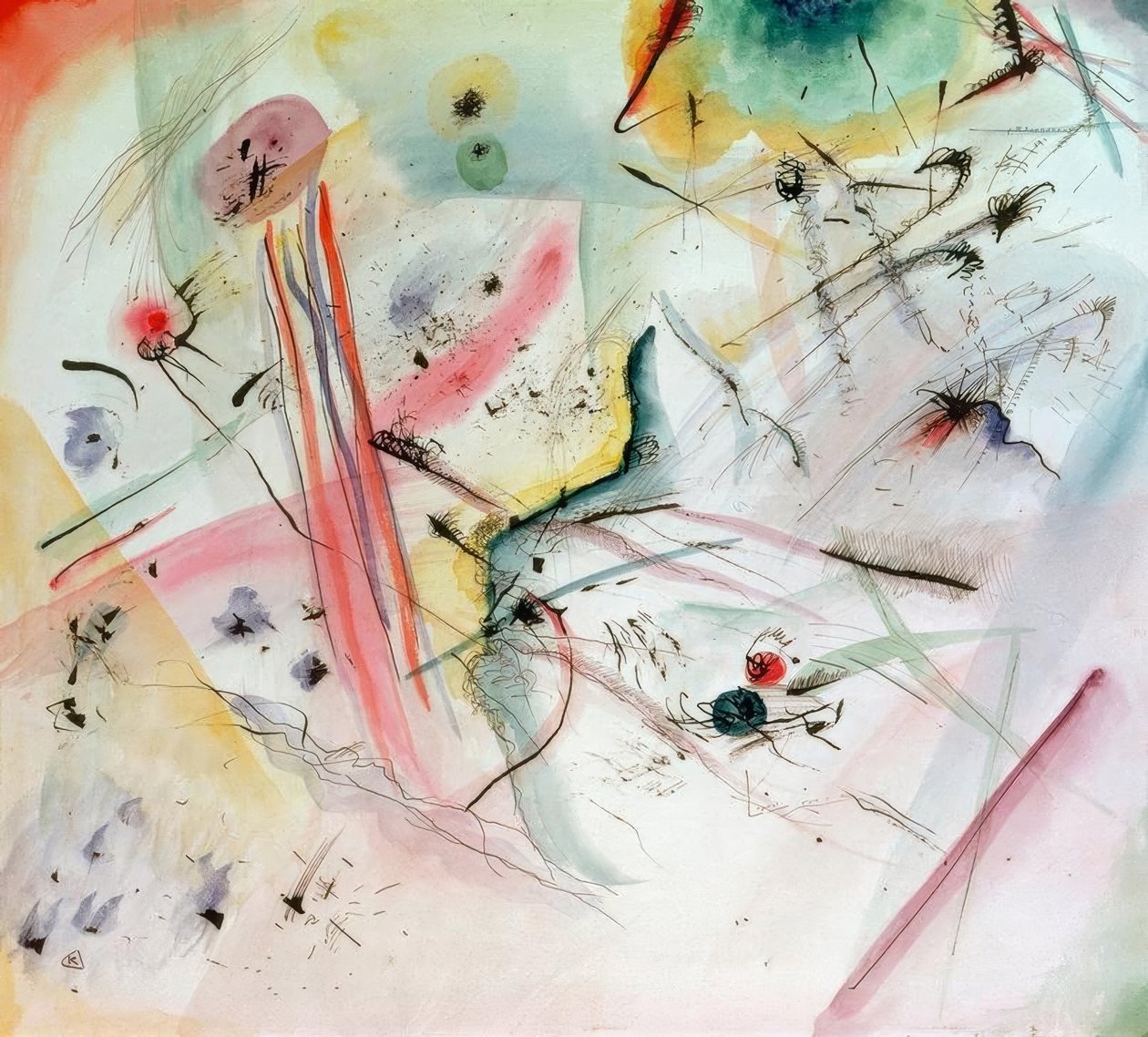 Kırmızı ve mavi bantlarla kompozisyon by Wassily Kandinsky