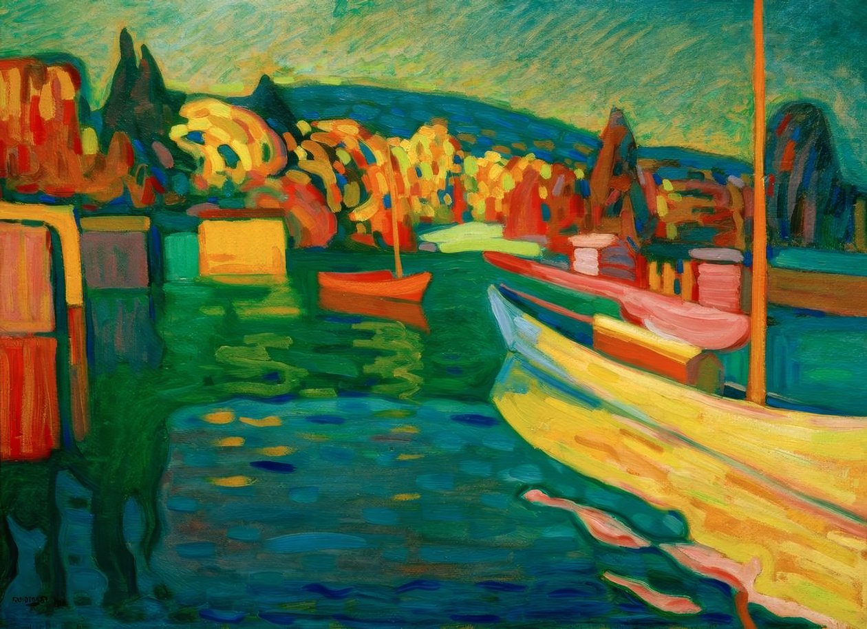 Tekneler ile sonbahar manzarası by Wassily Kandinsky