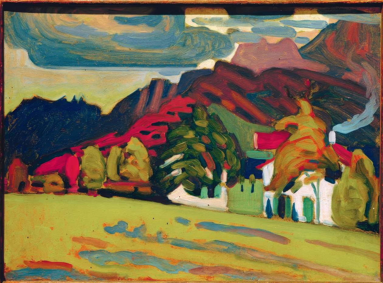 Dağların önünde ev grubu by Wassily Kandinsky