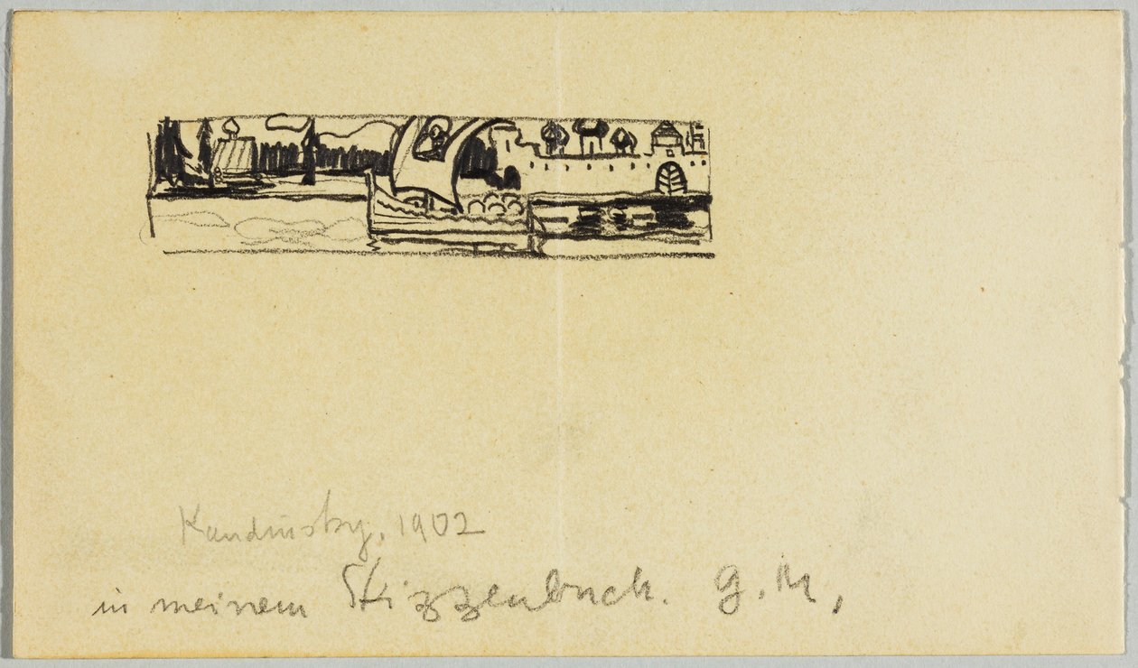 Tekne ve Surlu Şehir ile Nehir Manzarası by Wassily Kandinsky
