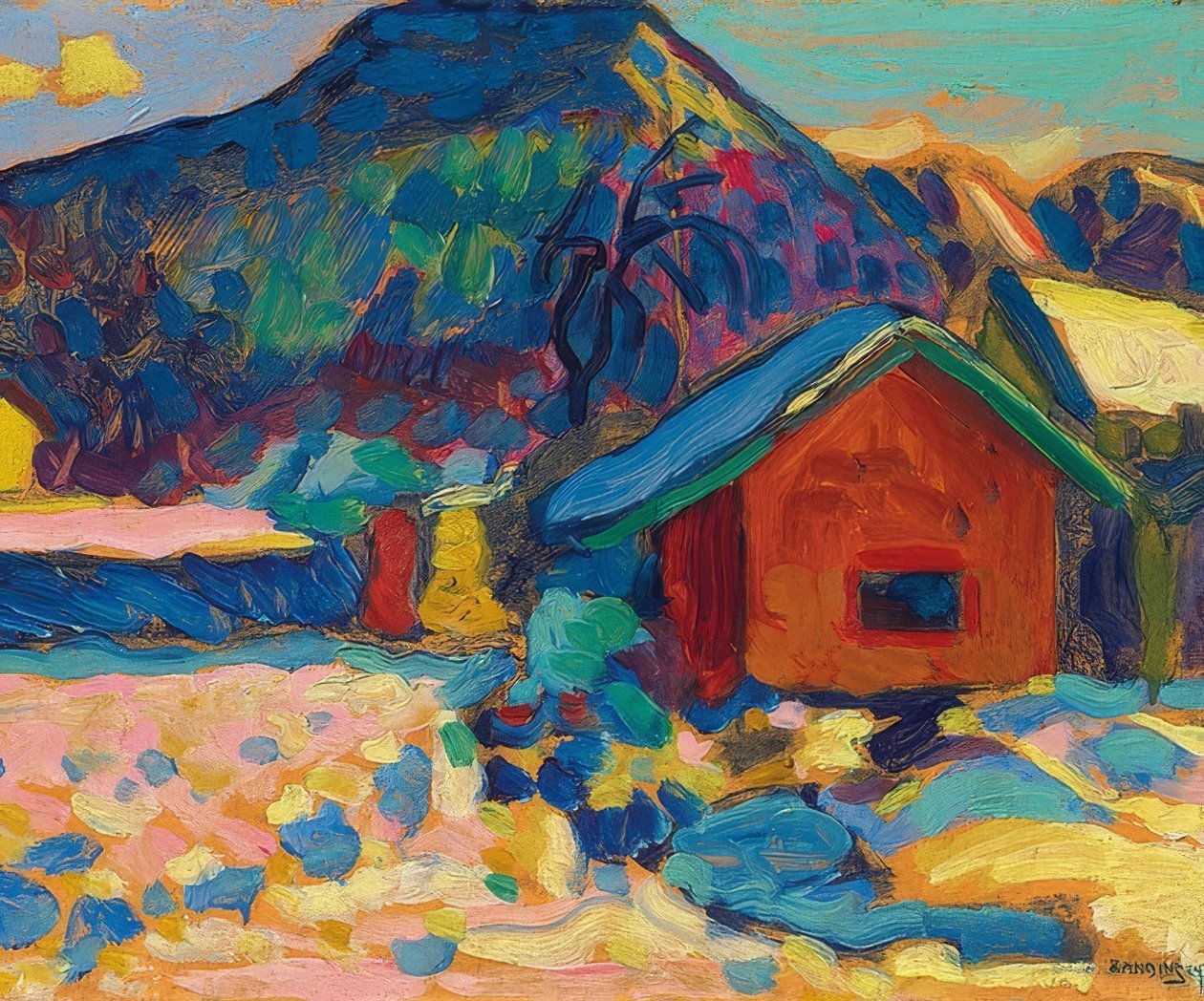 Dağ ile kış çalışması. 1908 by Wassily Kandinsky
