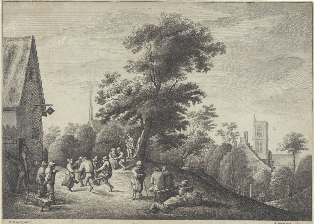 Bir hanın önünde dans eden köylüler by Wenceslaus Hollar