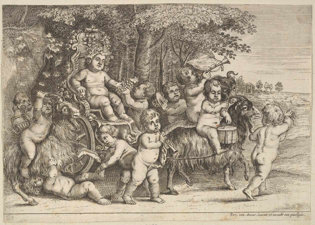 On Bir Oğlan ve Üç Keçi, 1625-77. by Wenceslaus Hollar