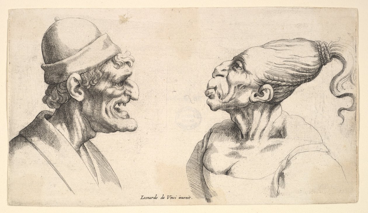 İki deforme kafa, 1625-77. by Wenceslaus Hollar