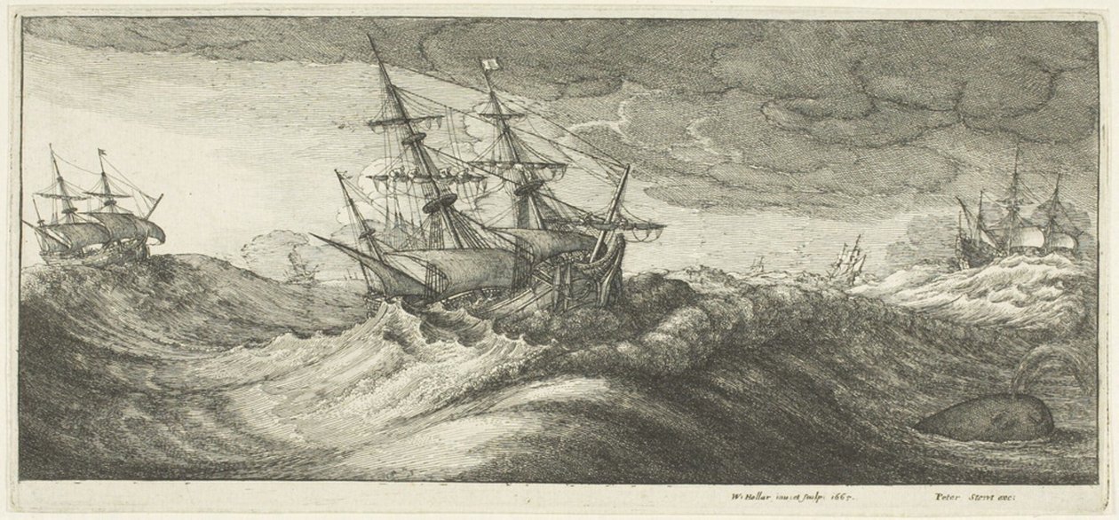 Savaş Gemileri ve Fısıldayan Balina by Wenceslaus Hollar