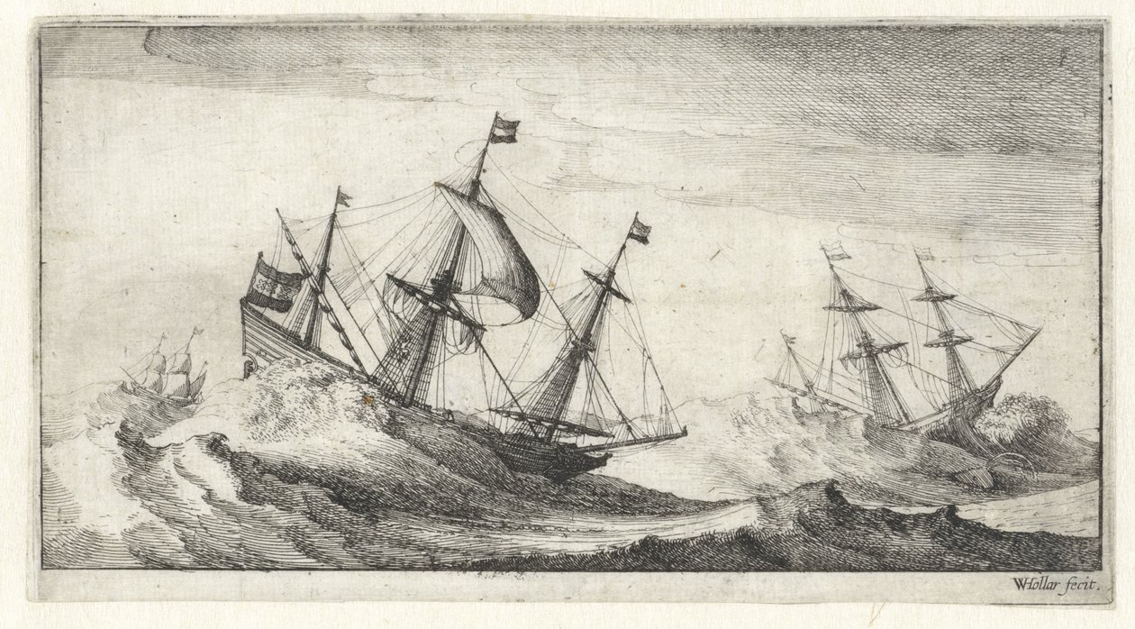 Bir deniz fırtınasında yelkenli gemiler Deniz Manzaraları (dizi adı) by Wenceslaus Hollar