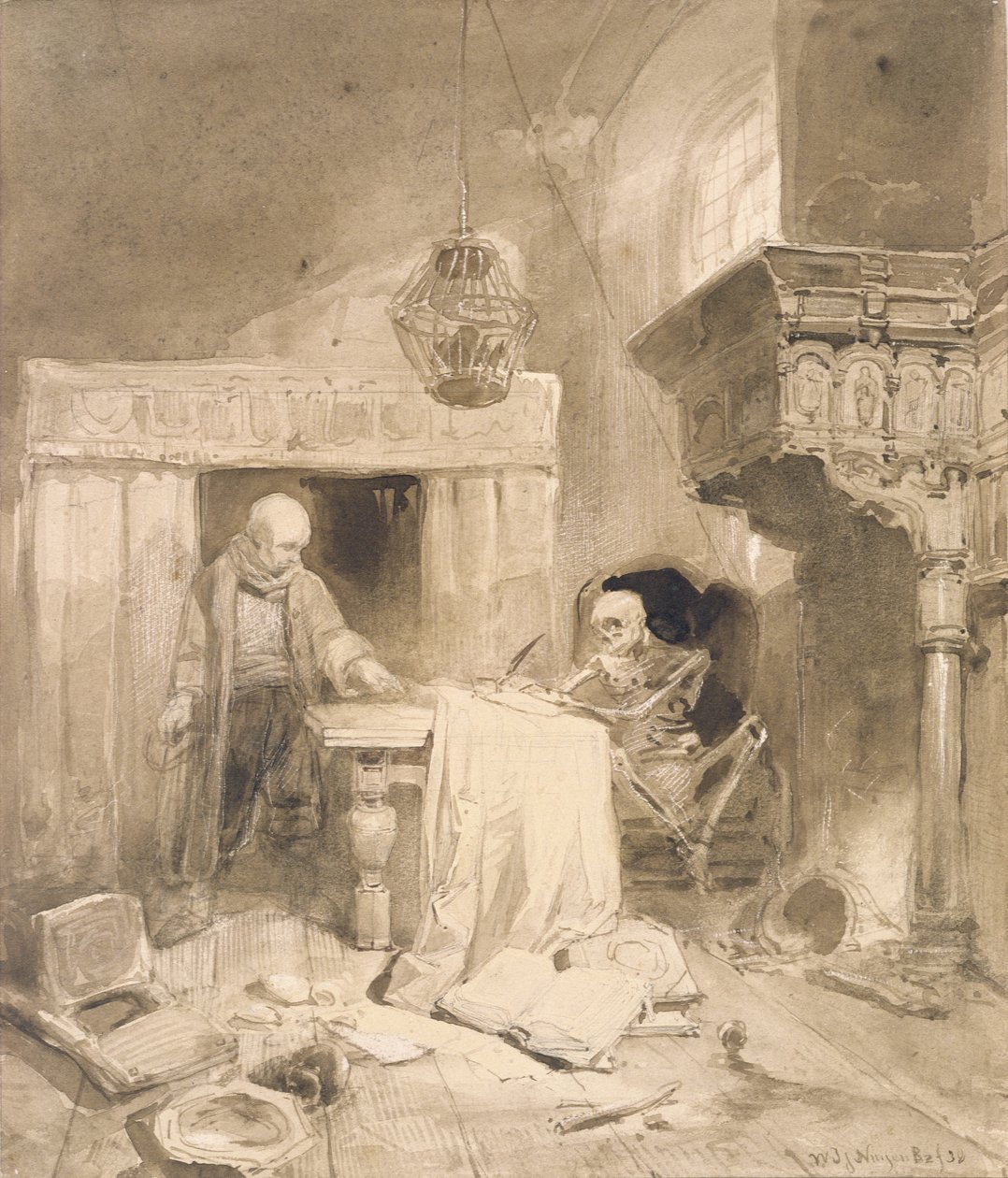 Philemon, 1838 (sepya ve yıkama) by Wijnand Joseph Nuyen