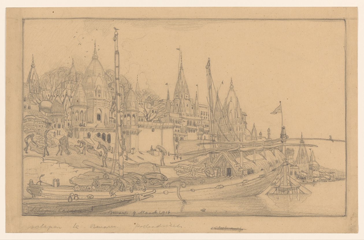 Benares'te gemilerle nehir kıyısı by Wijnand Otto Jan Nieuwenkamp
