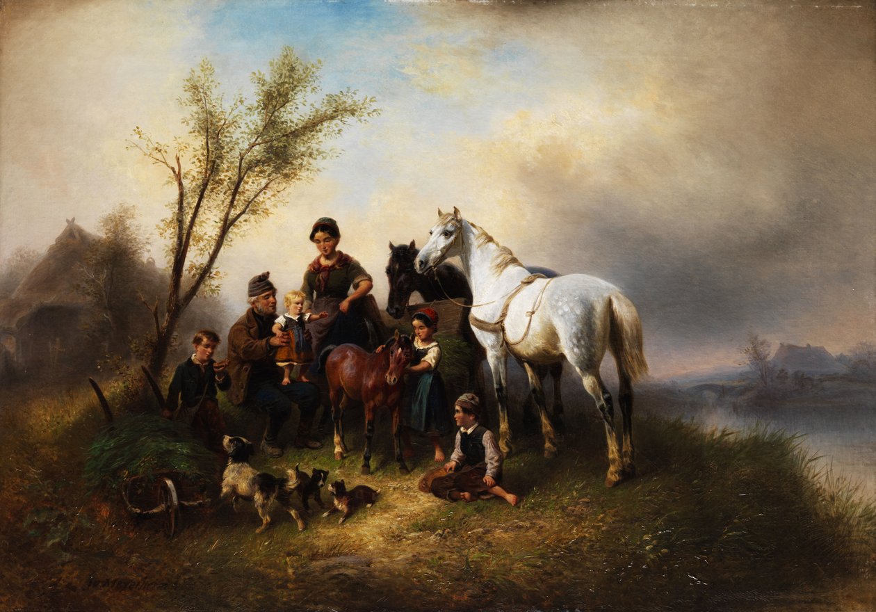 Nehir kenarındaki köylü ailesi. by Wilhelm Meyerheim