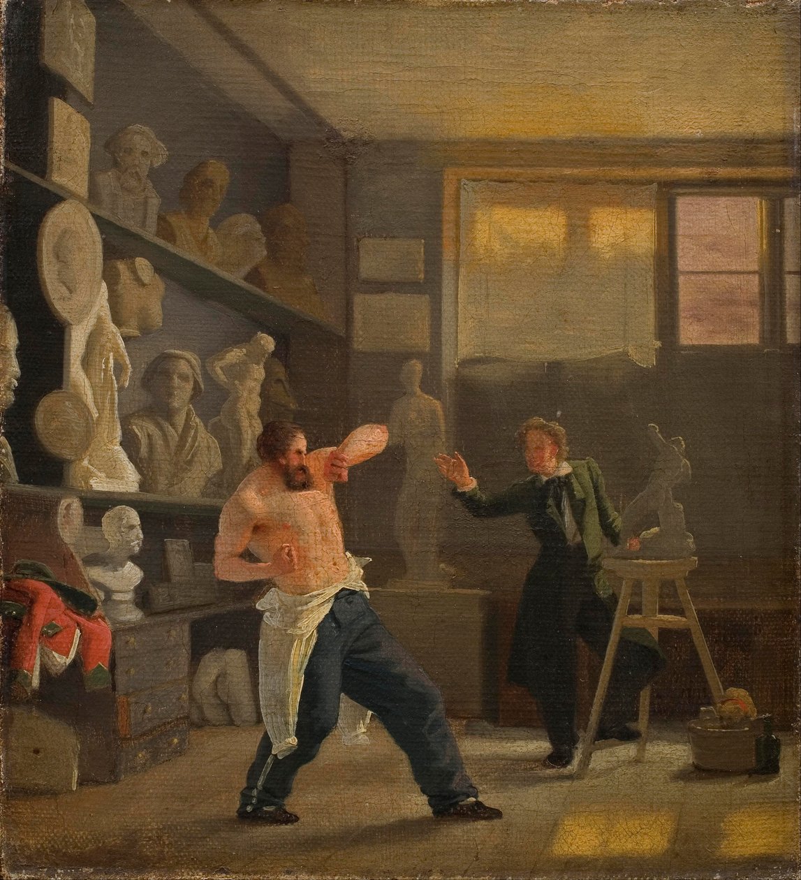 Stüdyosunda hayattan çalışan bir heykeltıraş. Madalya sahibi Christen Christensen. by Wilhelm Bendz