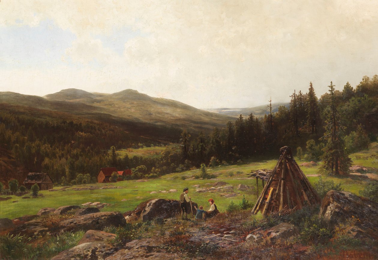 Geniş tepelik bir manzara önünde Koehler ailesi by Wilhelm Julius August Nabert