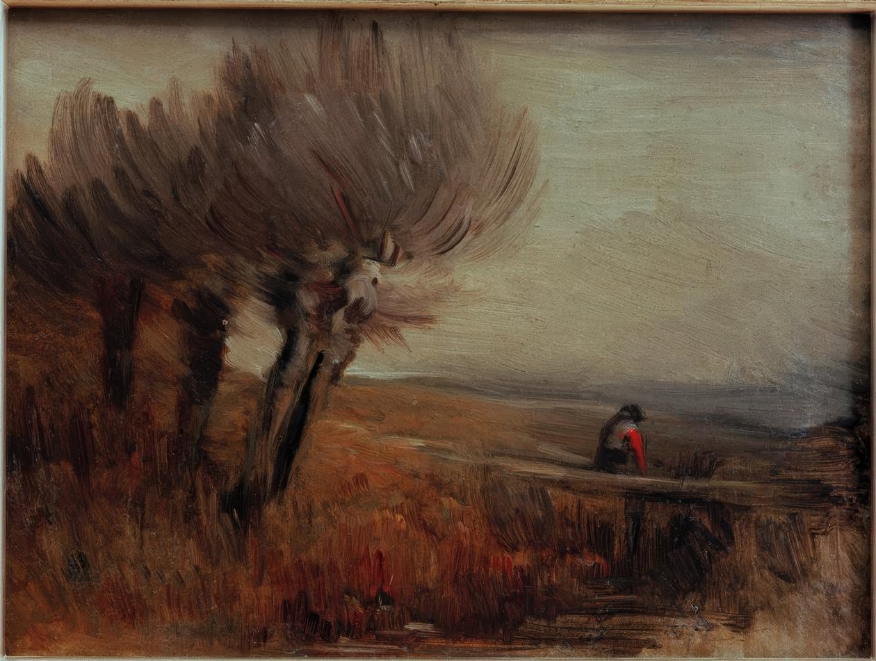 Üç pollarded söğüt ile düz manzara by Wilhelm Busch
