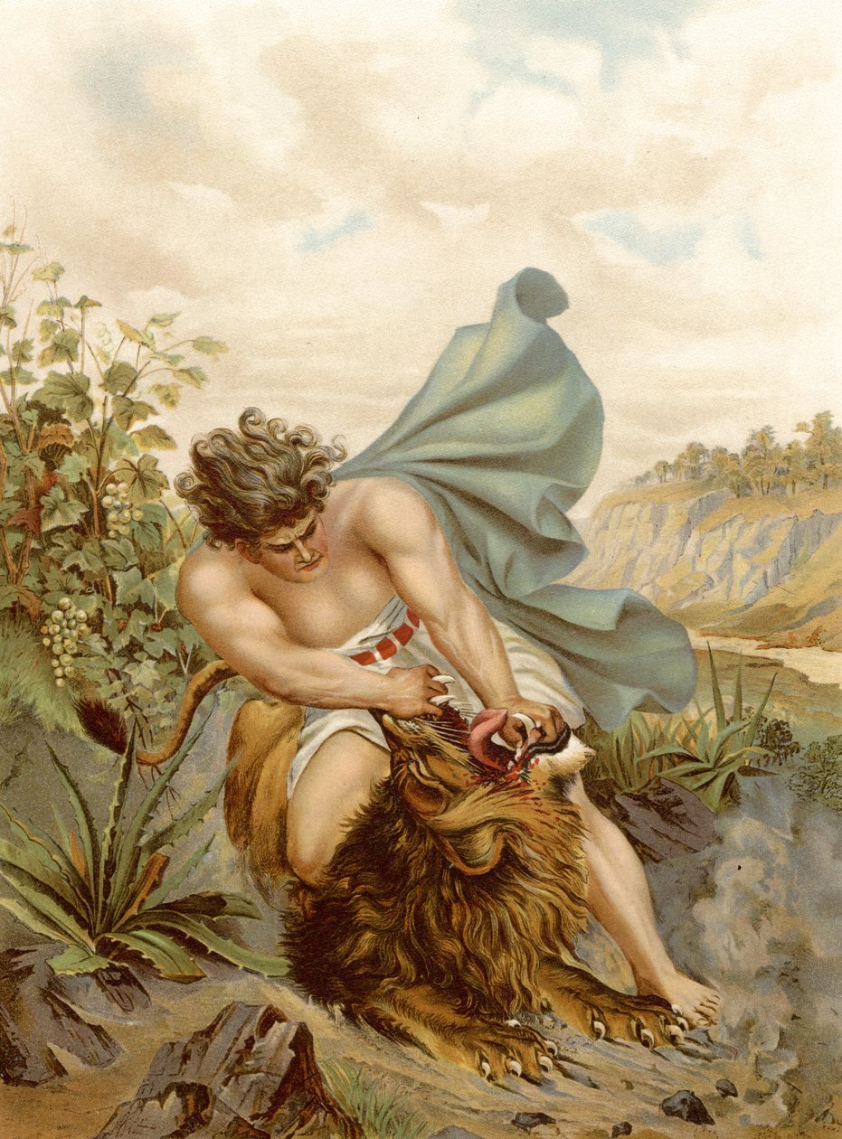 Samson Aslanı öldürür (renkli taş) by Wilhelm Ebbinghaus