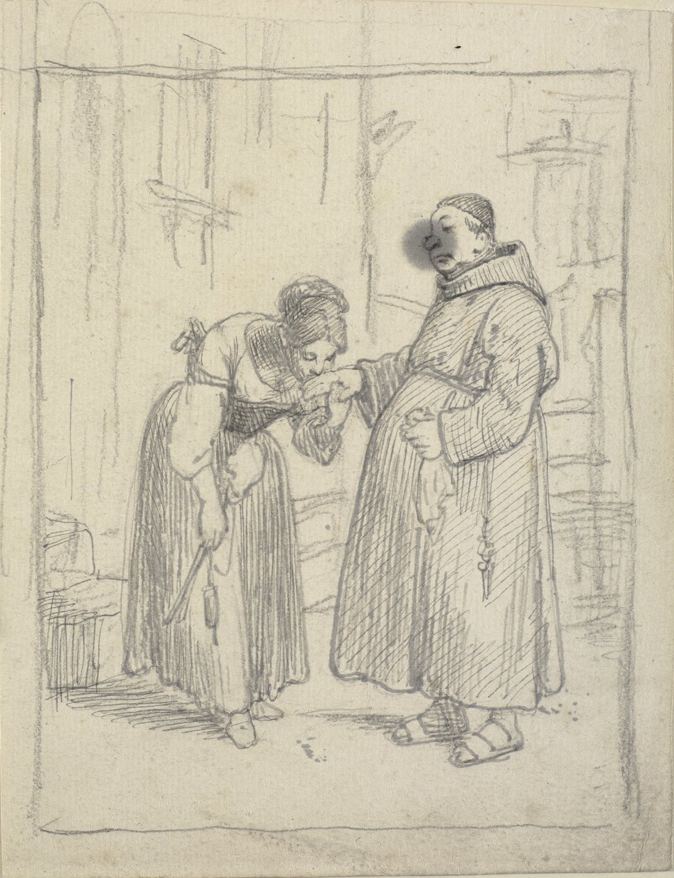 Kız bir keşişin elini öper by Wilhelm Marstrand