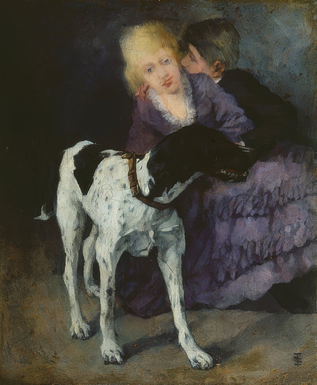 Köpek ile sevgi dolu bir çift. 1873 by Wilhelm Trübner