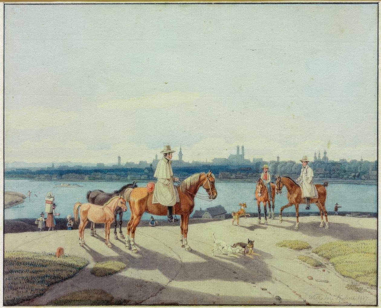 Münih önünde Isar kıyısında atlılar by Wilhelm von Kobell