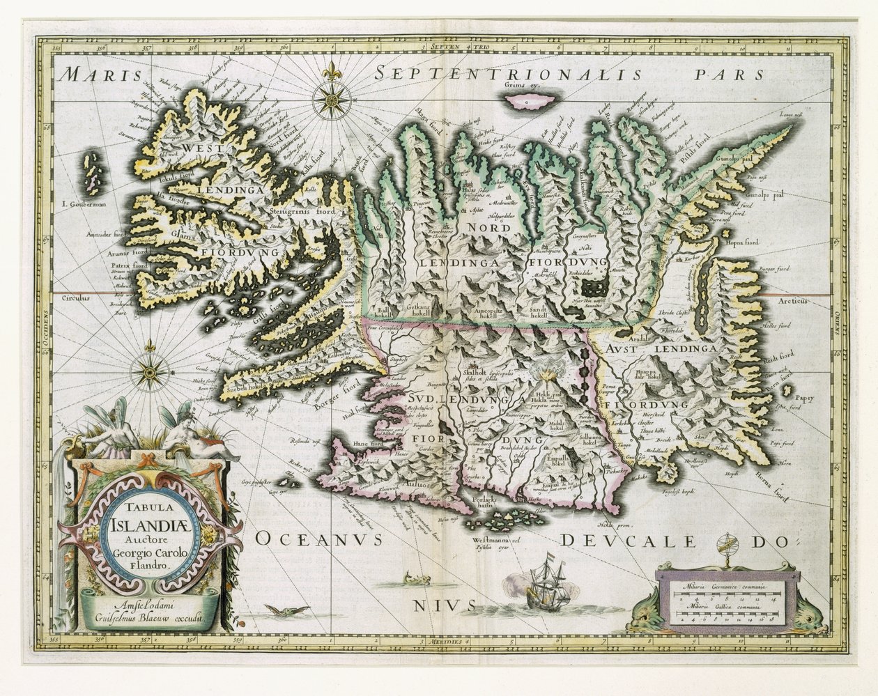 İzlanda Haritası (renkli gravür) by Willem Janszoon Blaeu