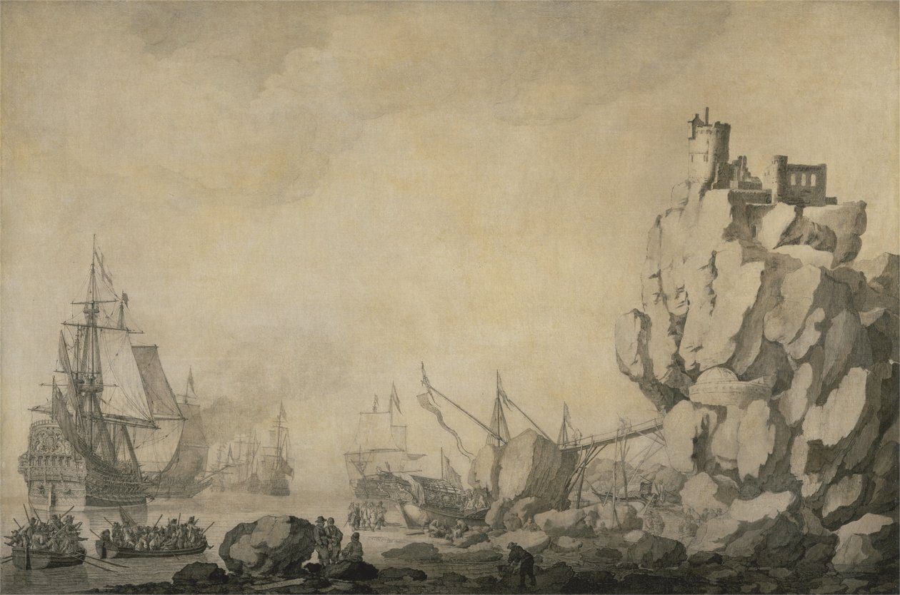 Rocky Shore Tarafından Gemiler ve Milisler by Willem van de Velde the Elder